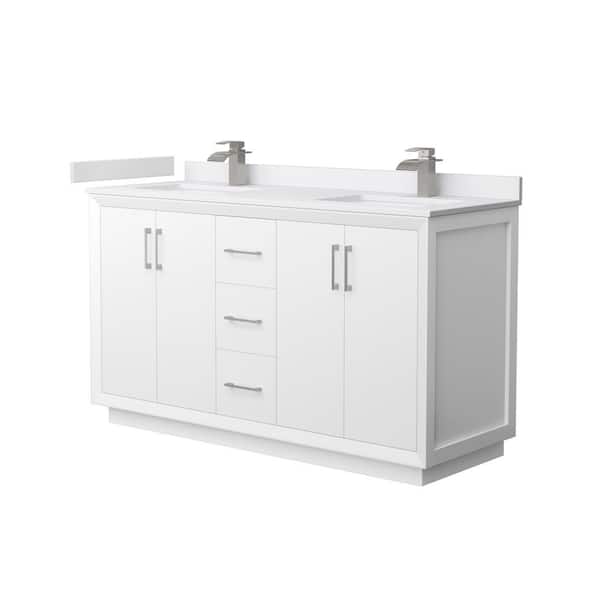 Wyndham Collection Strada 60 in. W x 22 in. D x 35 in. H Double Bath Vanity in White with White Cultured Marble Top