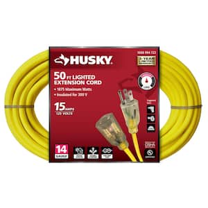 50 ft. 14/3 Medium Duty Indoor/Outdoor Extension Cord with Lighted End, Yellow