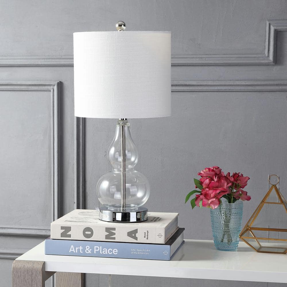 Anya 20.5" Clear Glass Mini LED Table Lamp with White Linen Shade