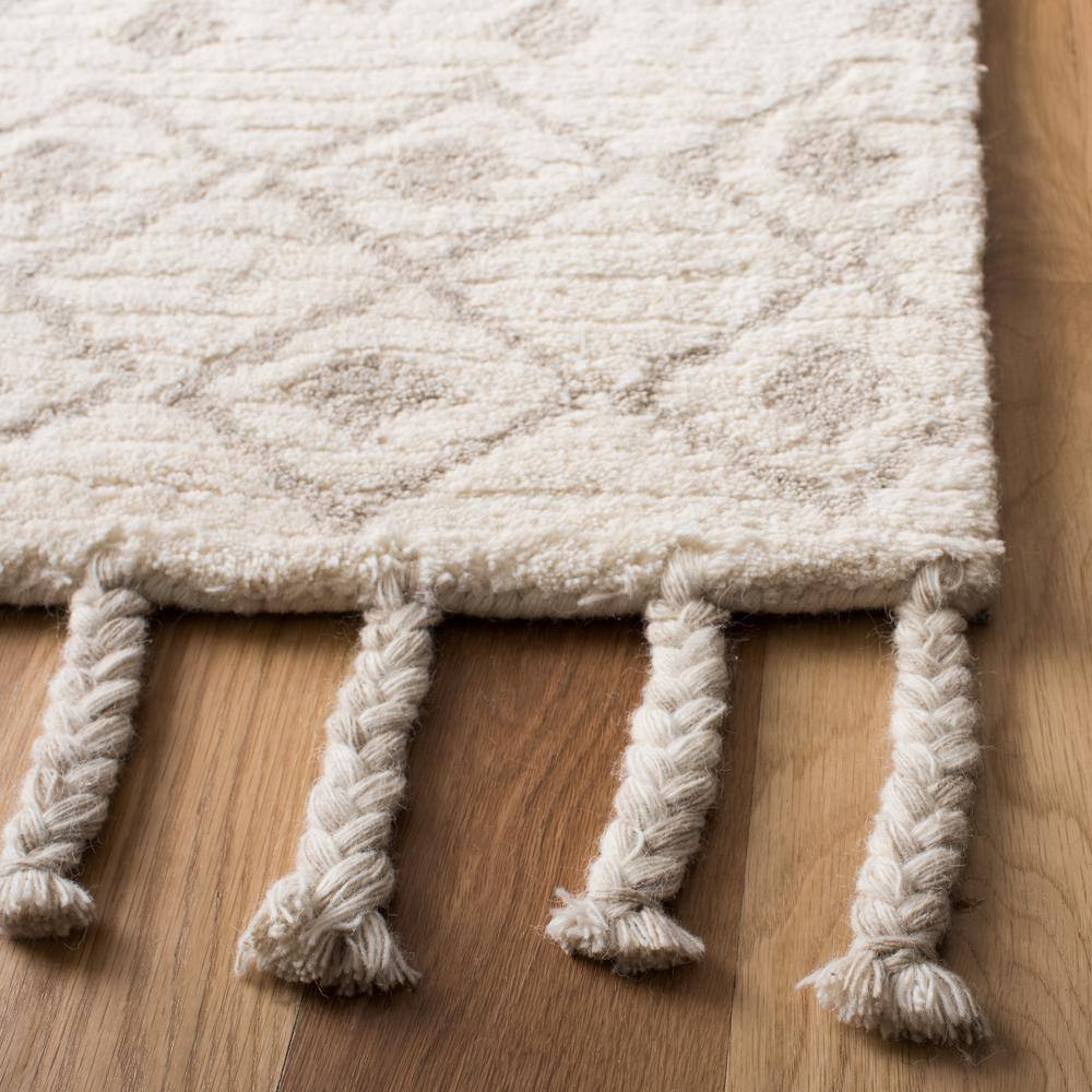 Ivory and Beige 8' x 10' Hand-Tufted Wool Shag Rug
