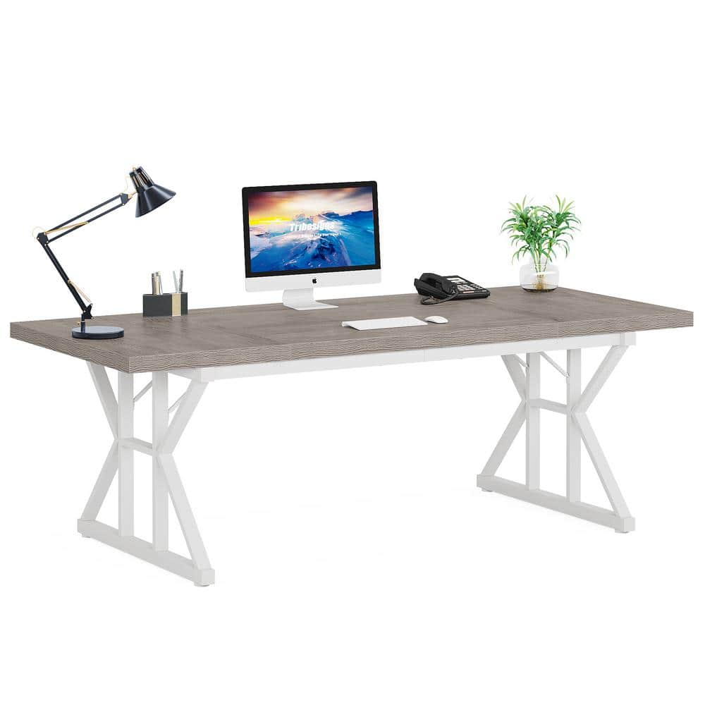 scottie　THE Tile Table DESK type Tribesigns Cassey 70.86 in. Retangular Gray and White Wood