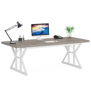 Cassey 70.86 in. Retangular Gray and White Wood and Metal Computer Office Desk Conference Table Study Writing Table