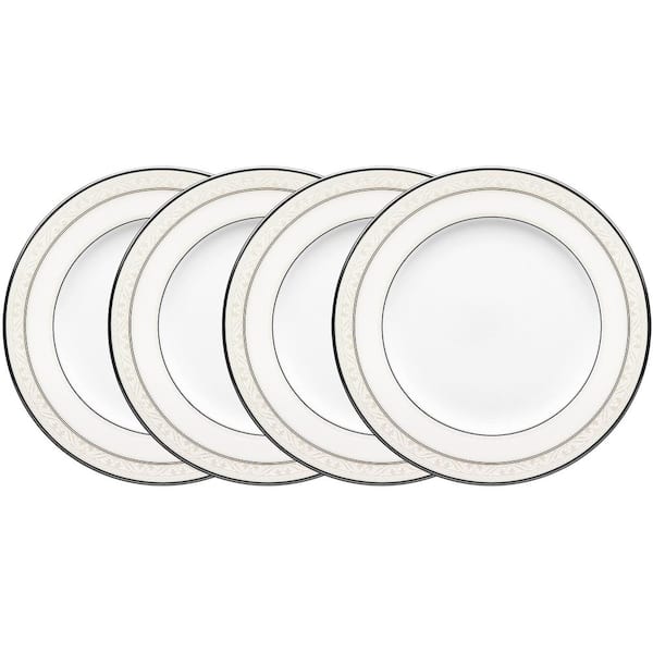 Montvale Platinum 6.5 in. White Bone China Bread and Butter Plates (Set of 4)