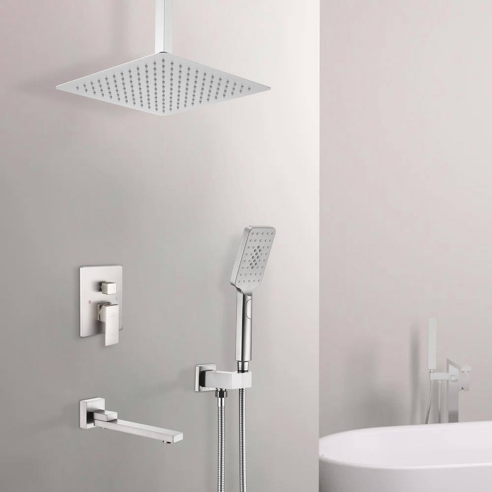 Brushed Nickel Ceiling Mounted Rain Shower System with Handheld