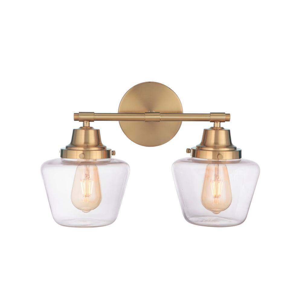 Satin Brass 2-Light Vanity with Clear Glass Shades