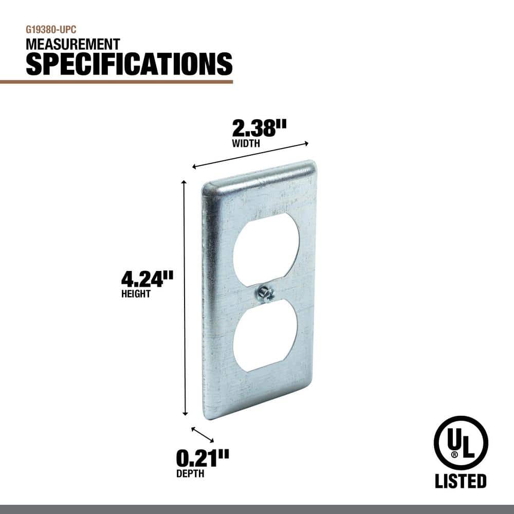 Southwire 4x2 Inch Zinc-Plated Steel Duplex Receptacle Cover