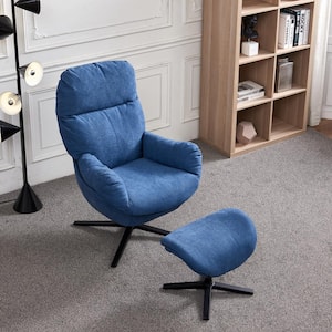 Blue Comfy Fabric Solid Aluminum Alloy Base Glider Arm Chair with Rocking Footstool