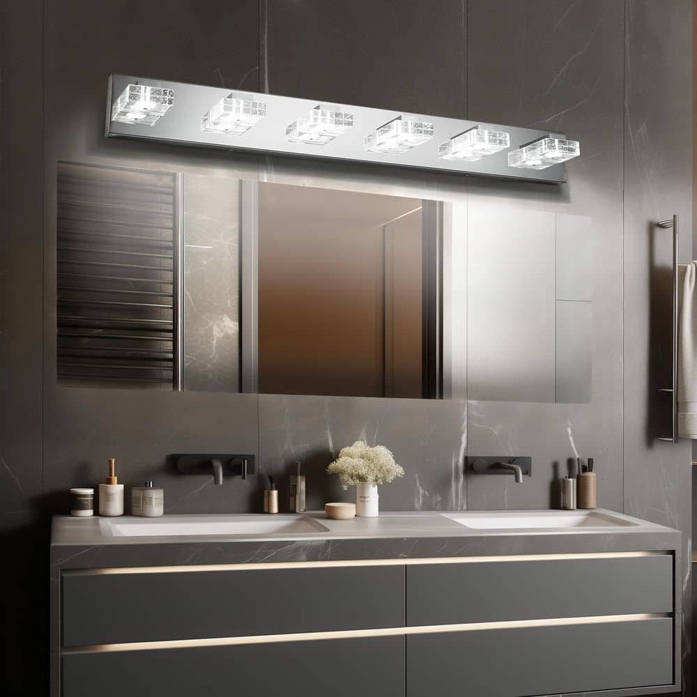 38 in. 6-Light Silver Dimmable Modern LED Vanity Light Bar Wall Sconce price history on PriceWatchPro