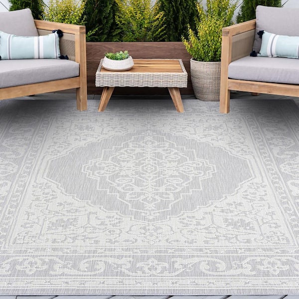 Eco Floral Gray 5 ft. x 8 ft. Indoor/Outdoor Area Rug