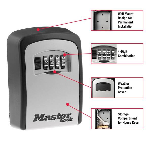 Master Lock Box Resettable Combination Dials 5401dhc - Wall Mount Lock Box Home Depot