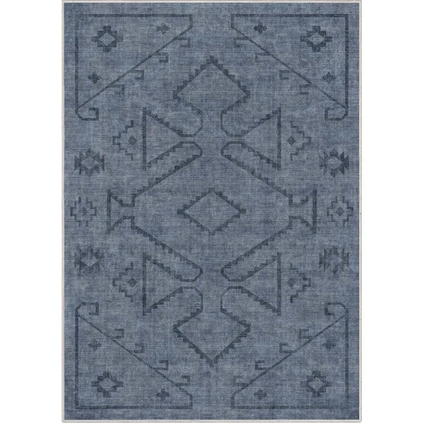 Navy Blue 5 ft. 3 in. x 7 ft. 3 in. Apollo Bottineau Distressed Southwestern Area Rug