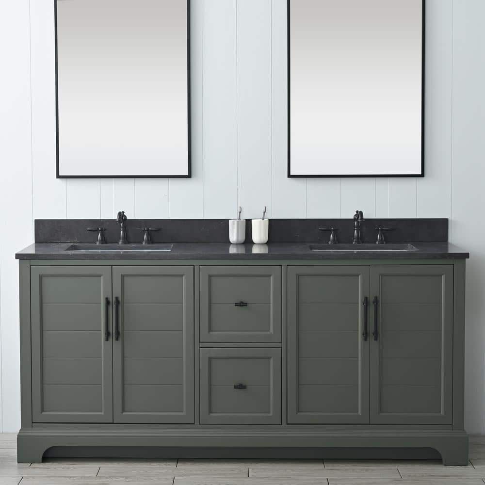 Vintage Green 72" Double Sink Bathroom Vanity with Stone Top