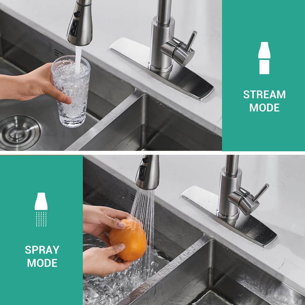 Brushed Nickel Single Handle Pull Down Kitchen Faucet with Soap Dispenser