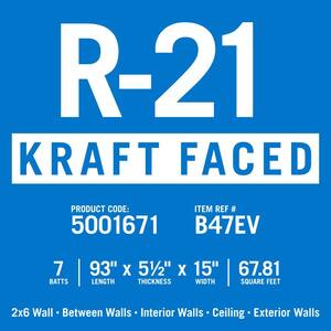 R-21 EcoBatt Kraft Faced Fiberglass Insulation Batt High Density 5-1/2 in. x 15 in. x 93 in.