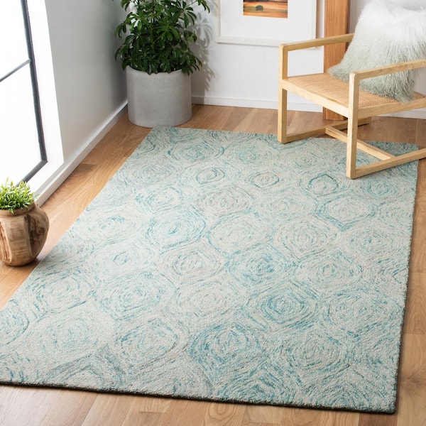 Ikat Ivory/Sea Blue Doormat 2 ft. x 3 ft. Geometric Area Rug