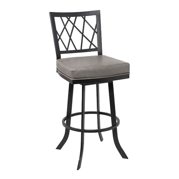 Armen Living Giselle Contemporary 26 in. Matte Black and Vintage Grey Faux Leather Counter Height Bar Stool