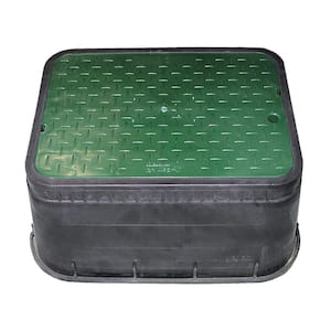 15 in. x 21 in. Rectangular Jumbo Water Meter Box and Lid (Black Box, Green Solid Lid)