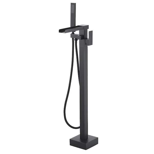 ALEASHA Single Handle Free Standing Bathtub Faucet with Hand Shower in Black