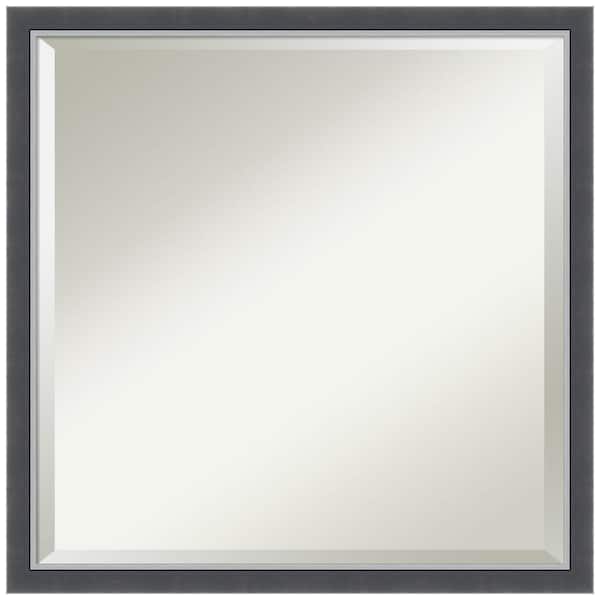 Amanti Art Eva 21.75 in. x 21.75 in. Modern Square Thin Framed Black SilverBathroom Vanity Mirror