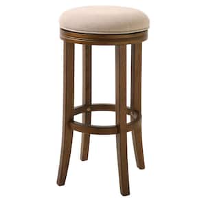 Victoria 31 in. Honeysuckle Backless Wood Swivel Bar Stool with Upholstered Beige Seat, 1-Stool