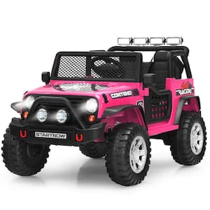 12-Volt Kids Ride-On Truck Remote Control Electric Car with Lights and Music in Pink