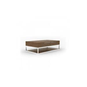 Valerie 27.5 in. Walnut, Silver Rectangle MDF Coffee Table with Storage, Shelves