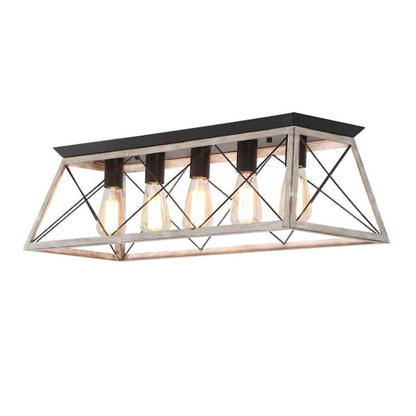 31.5 in. 5-Lights Oka White Retro Metal Flush Mount for Living Room Dining Room with E26 Bulb Base