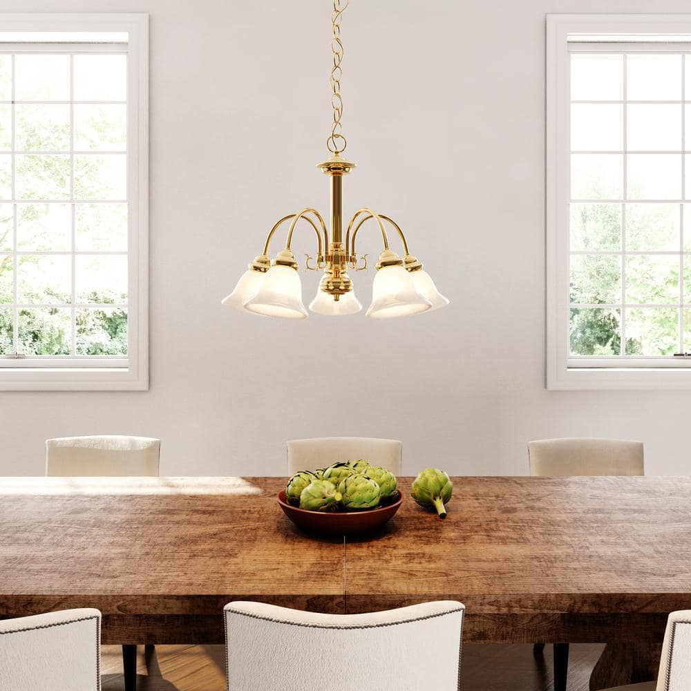 Elegant Alabaster and Polished Brass 24" Chandelier
