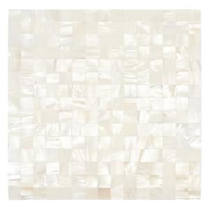 Nacreous Pearl White Squares 11.81 in. x 11.81 in. 3mm Glass Peel and Stick Backsplash Tiles 8Piece/7.68 sq.ft per Case)