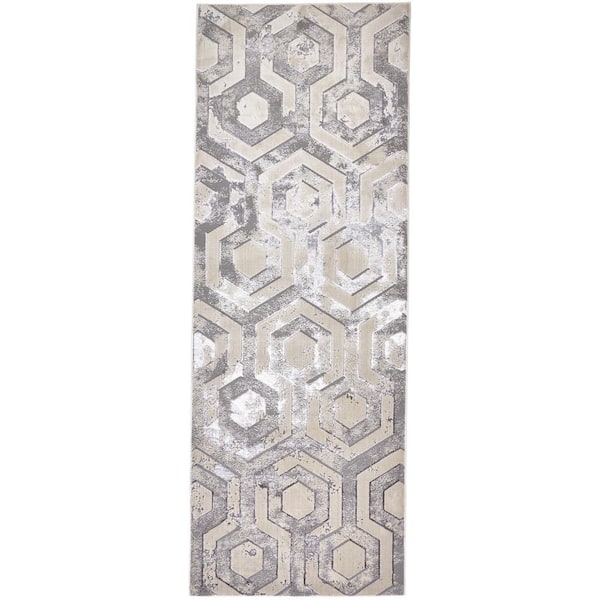 HomeRoots 2 X 8 Gray Taupe and Silver Abstract Runner Rug