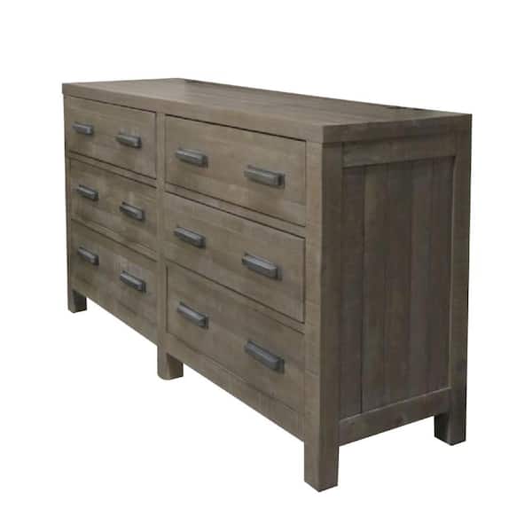 Benjara 68 in. Gray 6-Drawer Wooden Dresser Without Mirror