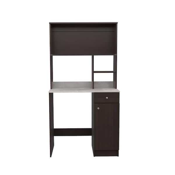 Inval Ready to Assemble 36.02 in. W x 19.69 in. D x 70.8 in. H Wood Breakroom Kitchen Cabinet in Espresso/Natural Stone Finish