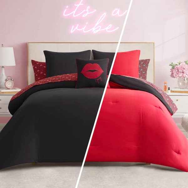 Juicy Couture Cheetah Rebel Lips 6-Piece Black/Red Animal Print Microfiber Twin Bed in a Bag JYAO013703