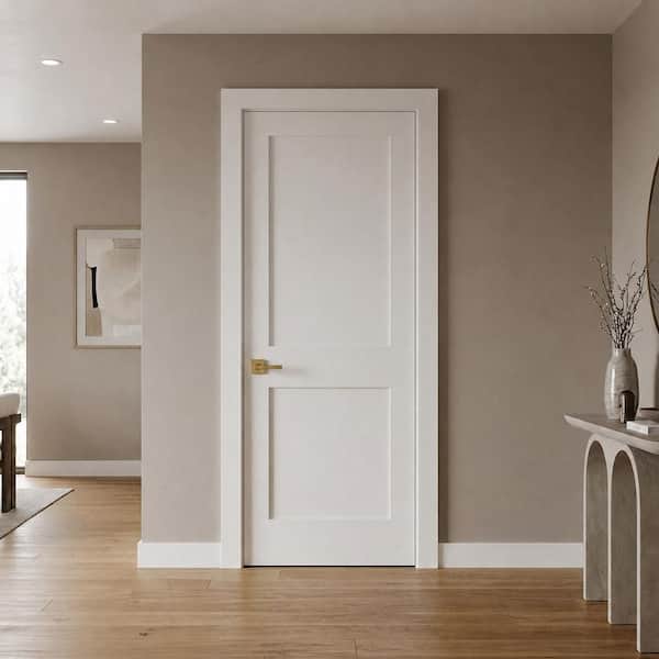 32in.x80in. Shaker 2-Panel Right-Hand Primed Solid Core MDF Wood Assembly Required Interior Door Kit w/QuickAssembleJamb
