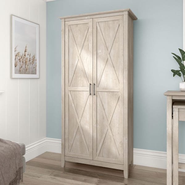 Bush Furniture Key West Washed Gray 66 in. Accent Storage Cabinet with Doors