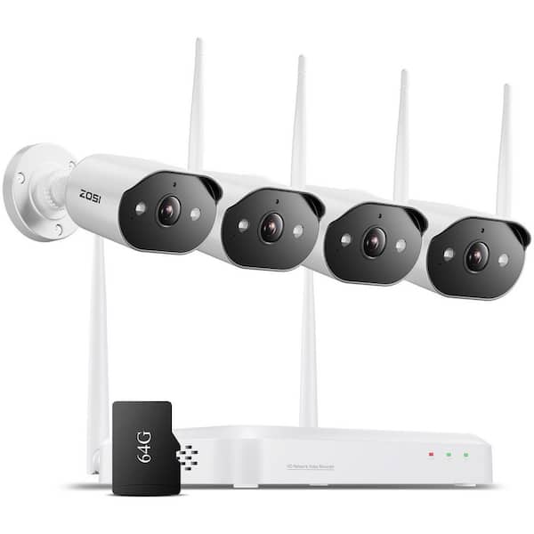 WiFi 6 8-Channel 3MP 2K NVR Security Camera System with 4 Spotlight Cameras, 2-Way Audio, 64GB Memory Card