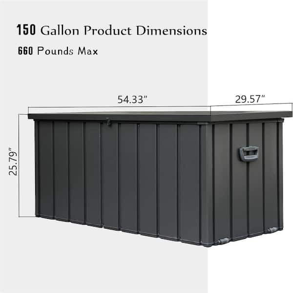 BTMWAY - 150 Gal. Dark Gray Metal Outdoor Storage Deck Box Storage Box Waterproof with Hydraulic Rod, Caster, Slight Slope Design