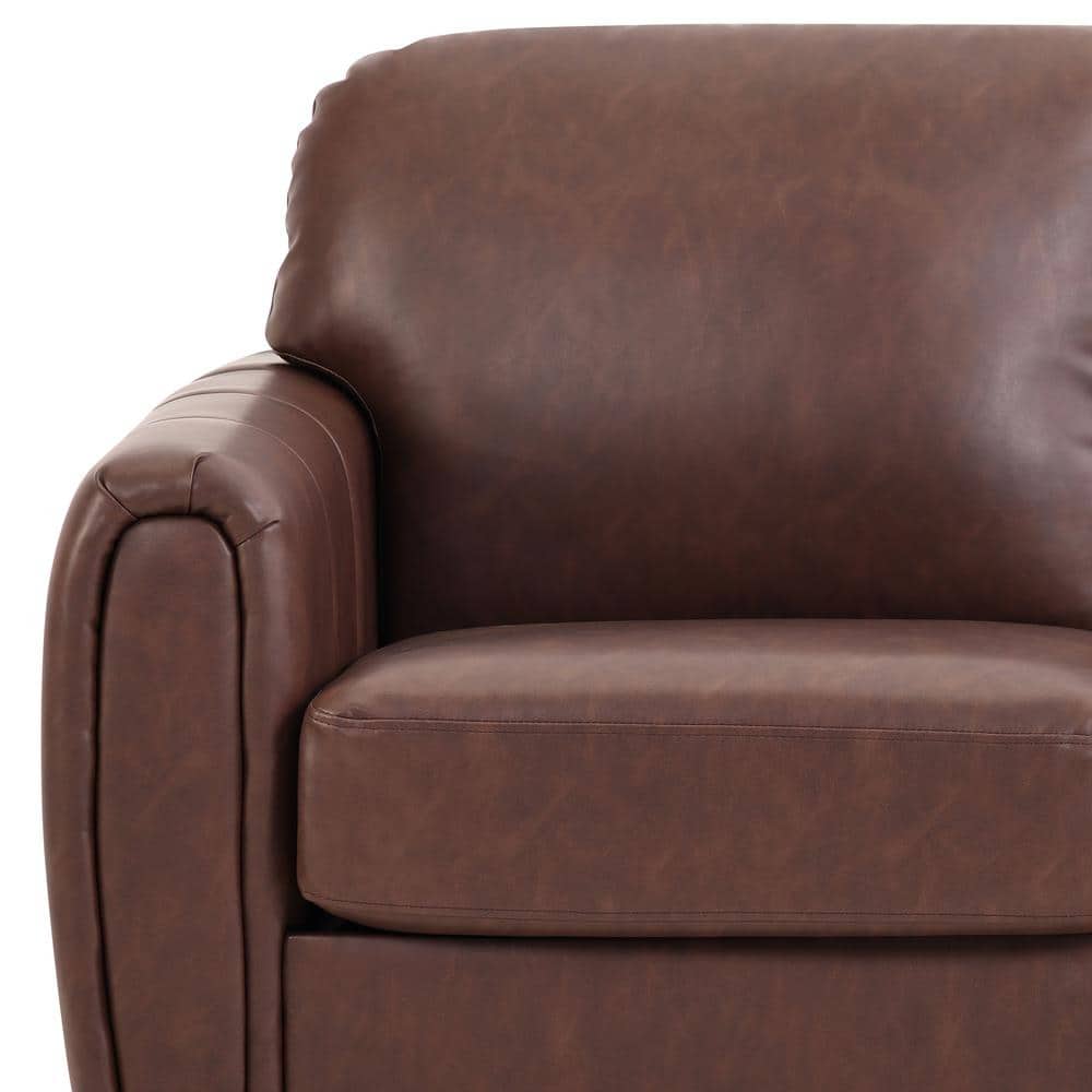 Brown Faux Leather Tufted Sofa with Removable Cushions