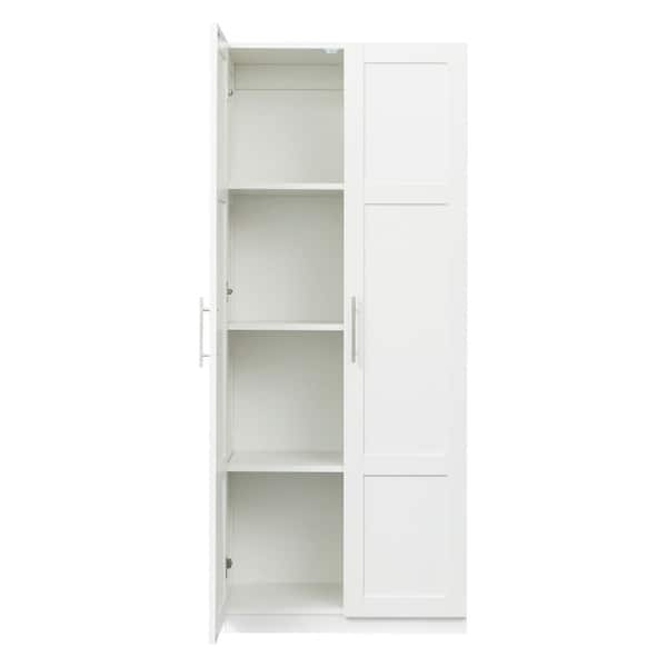 Tidoin High Wardrobe and Kitchen Cabinet with 2 Doors and 3 Partitions to Separate 4 Storage Spaces - White