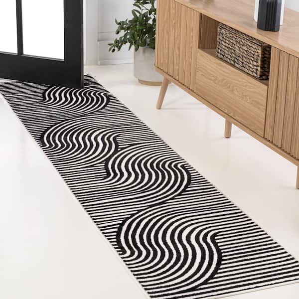 Hallie High-Low Minimalist Curve Geometric Black/White 2 ft. x 8 ft. Runner Rug