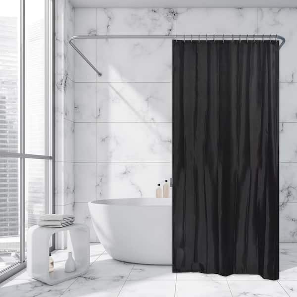 Black Extra Long Shower Curtain Polyester 12 Rings 79L x 71W