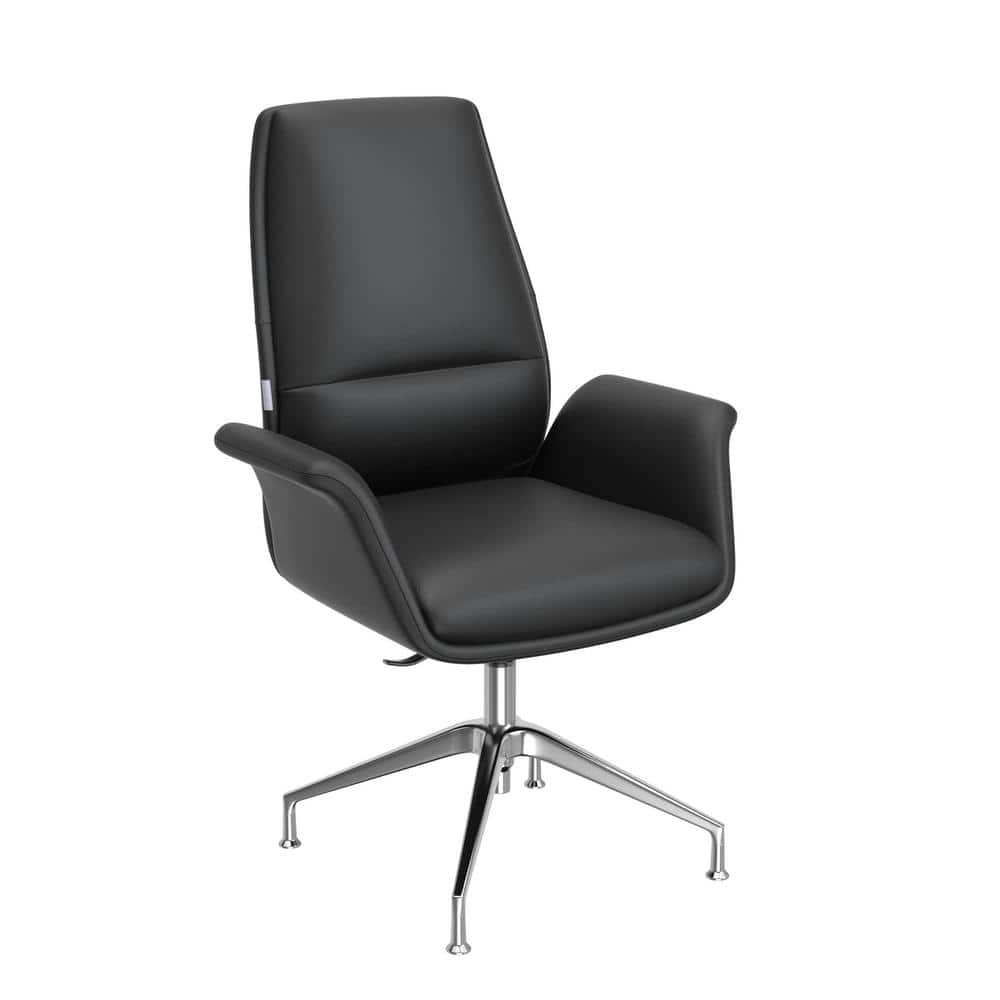 Summit Black Faux Leather Swivel Office Chair with Aluminum Frame