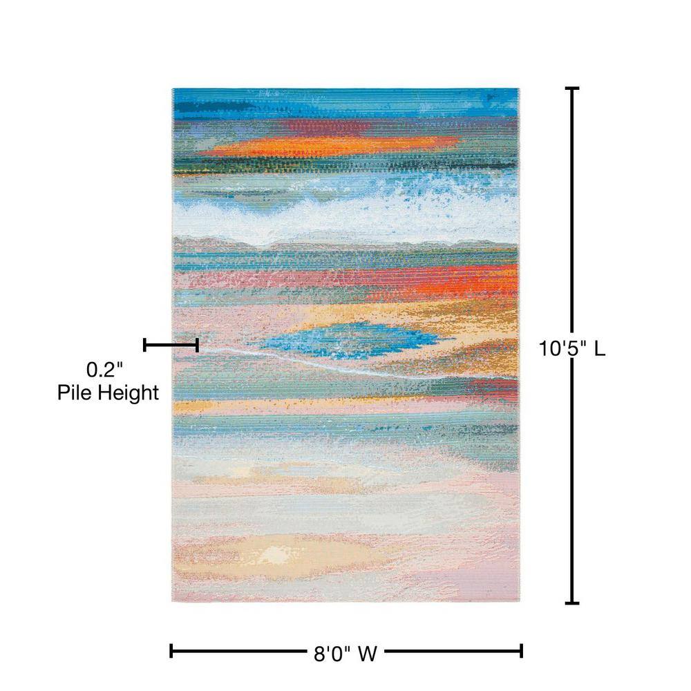 Barbados Light Blue and Pink Synthetic 8' x 10' Abstract Area Rug