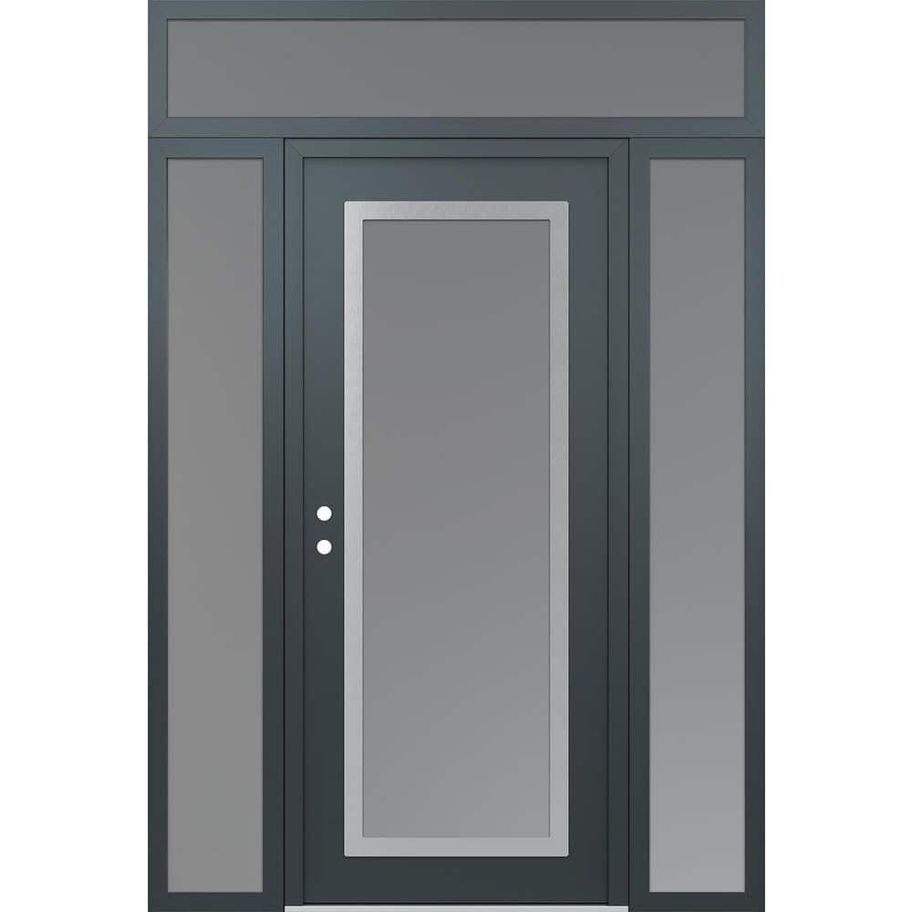 C1 64 in. x 96 in. Silver P Right-Hand/Inswing Frosted Glass Anth/Anth 2 Sidelite Plus Transom Steel Prehung Front Door price history on PriceWatchPro