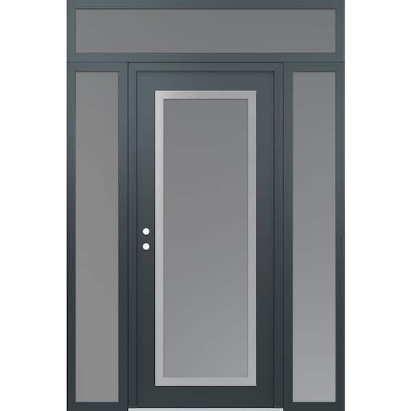 C1 64 in. x 96 in. Silver P Right-Hand/Inswing Frosted Glass Anth/Anth 2 Sidelite Plus Transom Steel Prehung Front Door