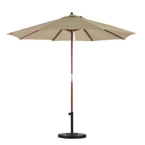 9 ft. Wood Pulley Open Patio Umbrella in Antique Beige Polyester