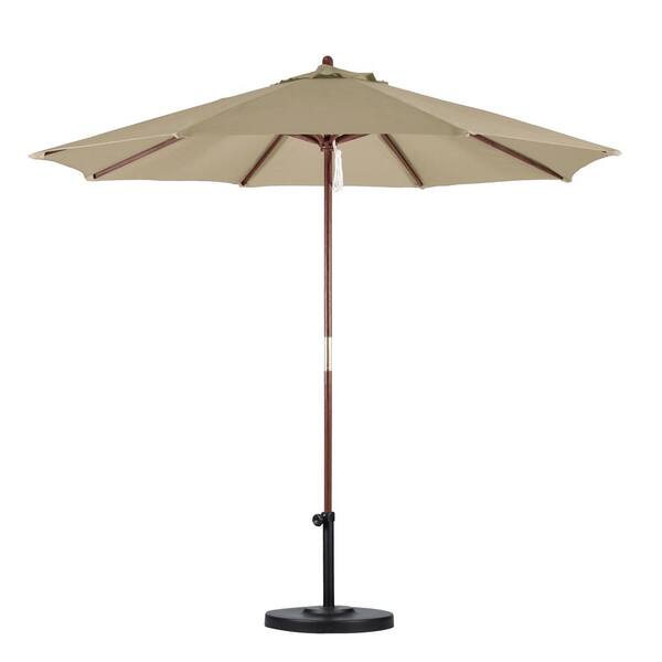 California Umbrella 9 ft. Wood Pulley Open Patio Umbrella in Antique Beige Polyester