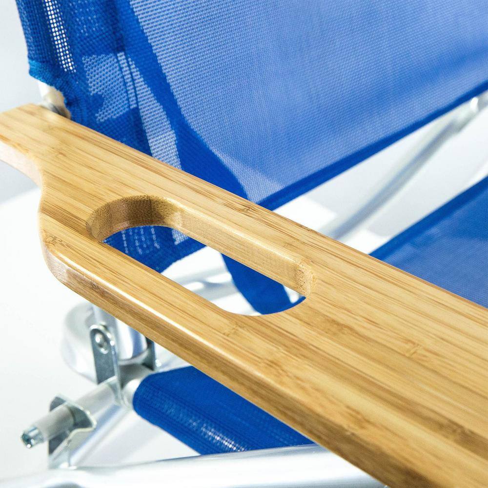 Blue Aluminum Frame Reclining Beach Armchair with Footrest