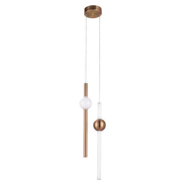 ZUO Fuya 27-Watt 2-Lights Brass Statement Pendant Light Integrated LED with Alabaster Glass Shade