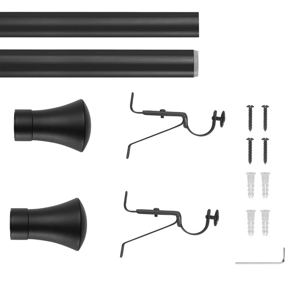 Adjustable Black Steel Curtain Rod with Decorative Finials, 48-86 inches